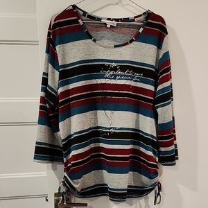 Striped Long Sleeve Top with Graphic Design